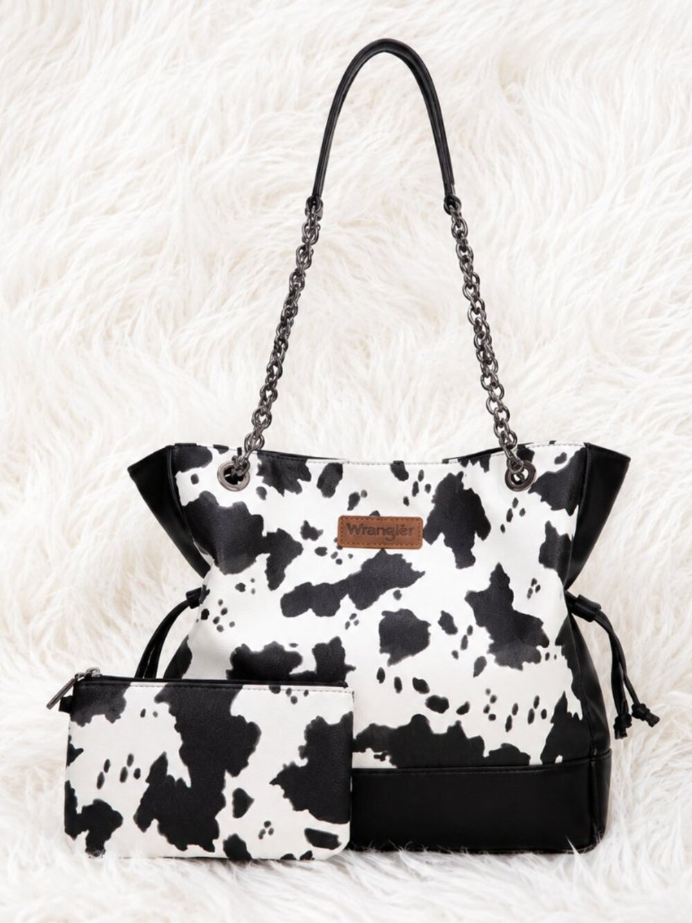 Wrangler Cow Print Tote Bag with Matching Removable Pouch